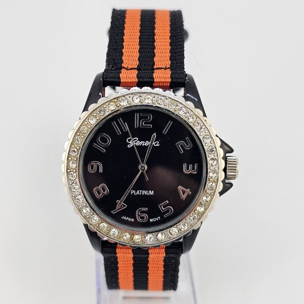 Women's Watch 38MM Black Dial‎ New Black Orange Nylon Bands New Battery